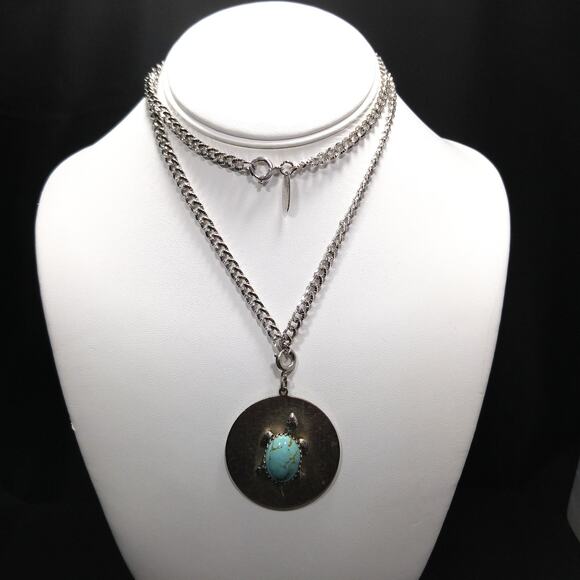 Whiting & Davis Turtle Pendant Necklace, Silver Tone Chain - Picture 8 of 10